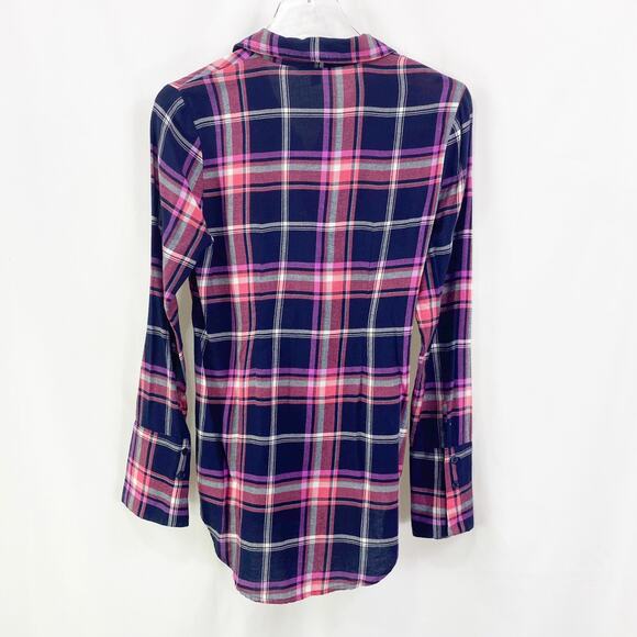 EXPRESS Plaid Checker Lace Up Button Up Long Sleeve Top - Picture 4 of 9